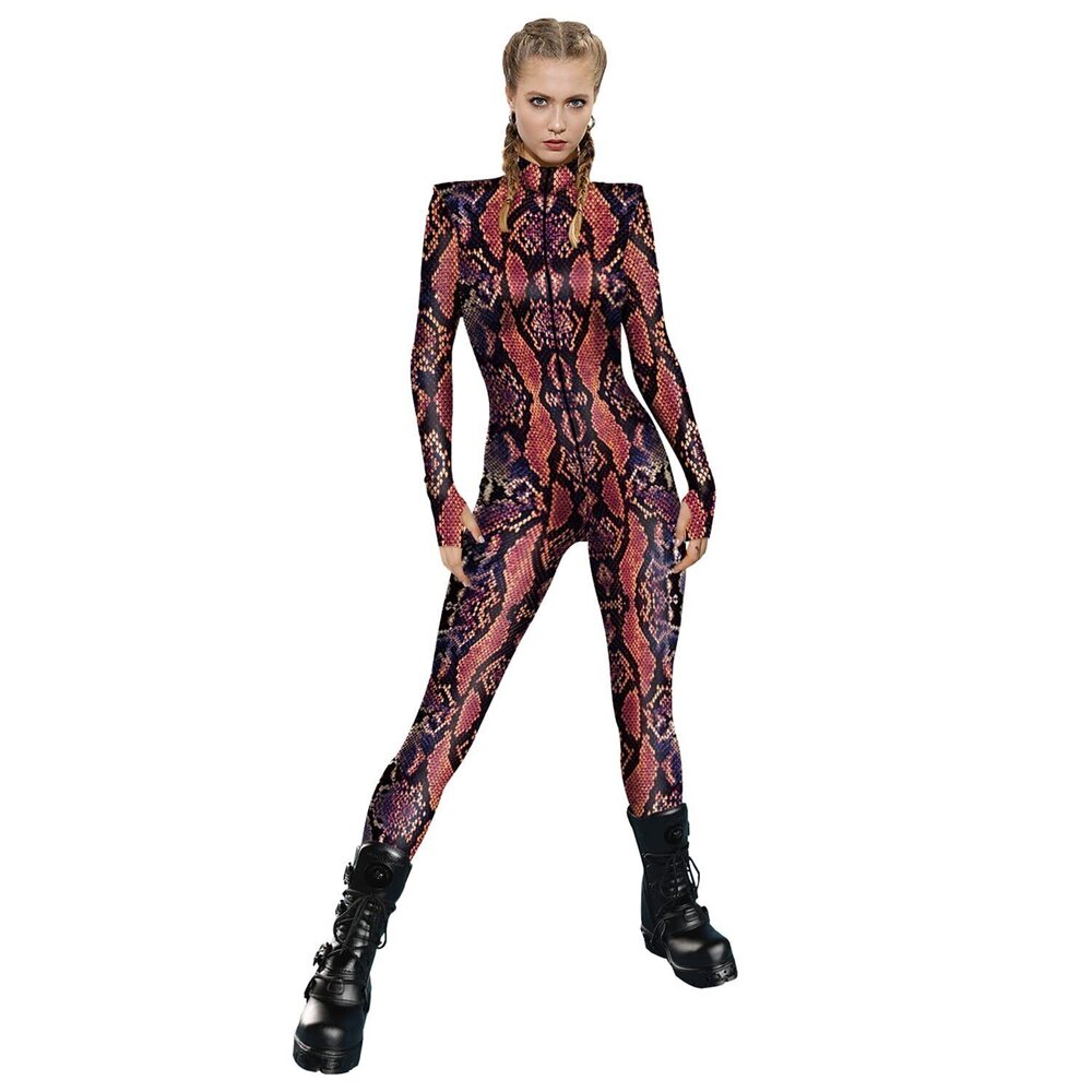 9503 Halloween Snakeskin Bodysuit Costume Skinny Cosplay Jumpsuit Catsuit
